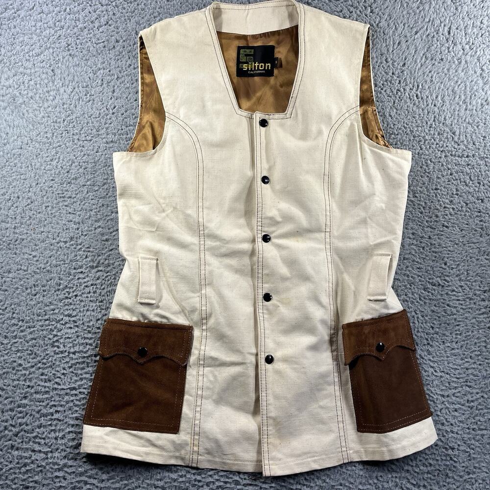 VINTAGE SILTON CALIFORNIA VEST MENS MEDIUM HUNTING SHOOTING SUEDE POCKETS CHORE